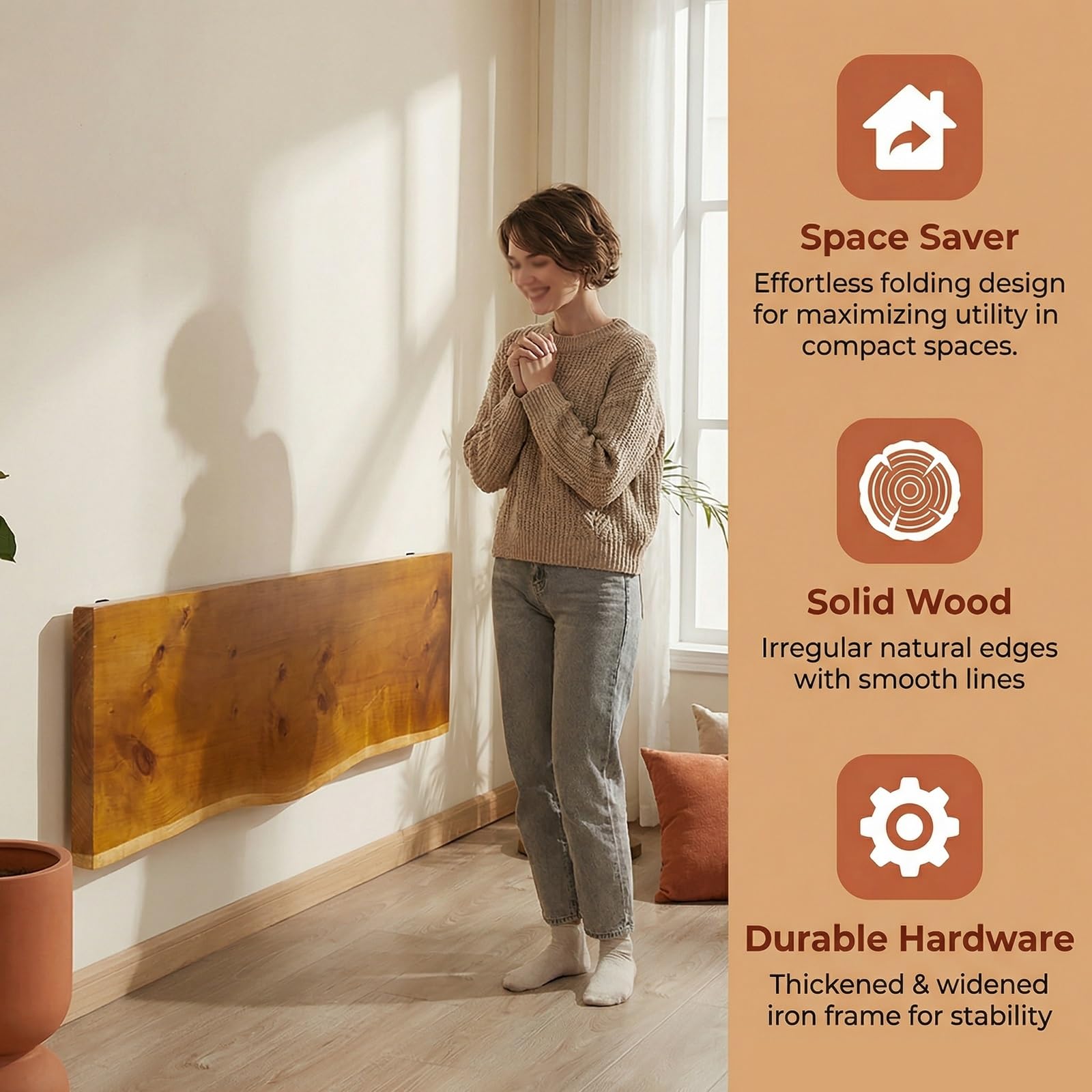 Tavolo pieghevole da parete, scrivania pieghevole in legno con staffe in metallo, banco da lavoro pieghevole per garage, casa, ufficio, cucina, sala da pranzo