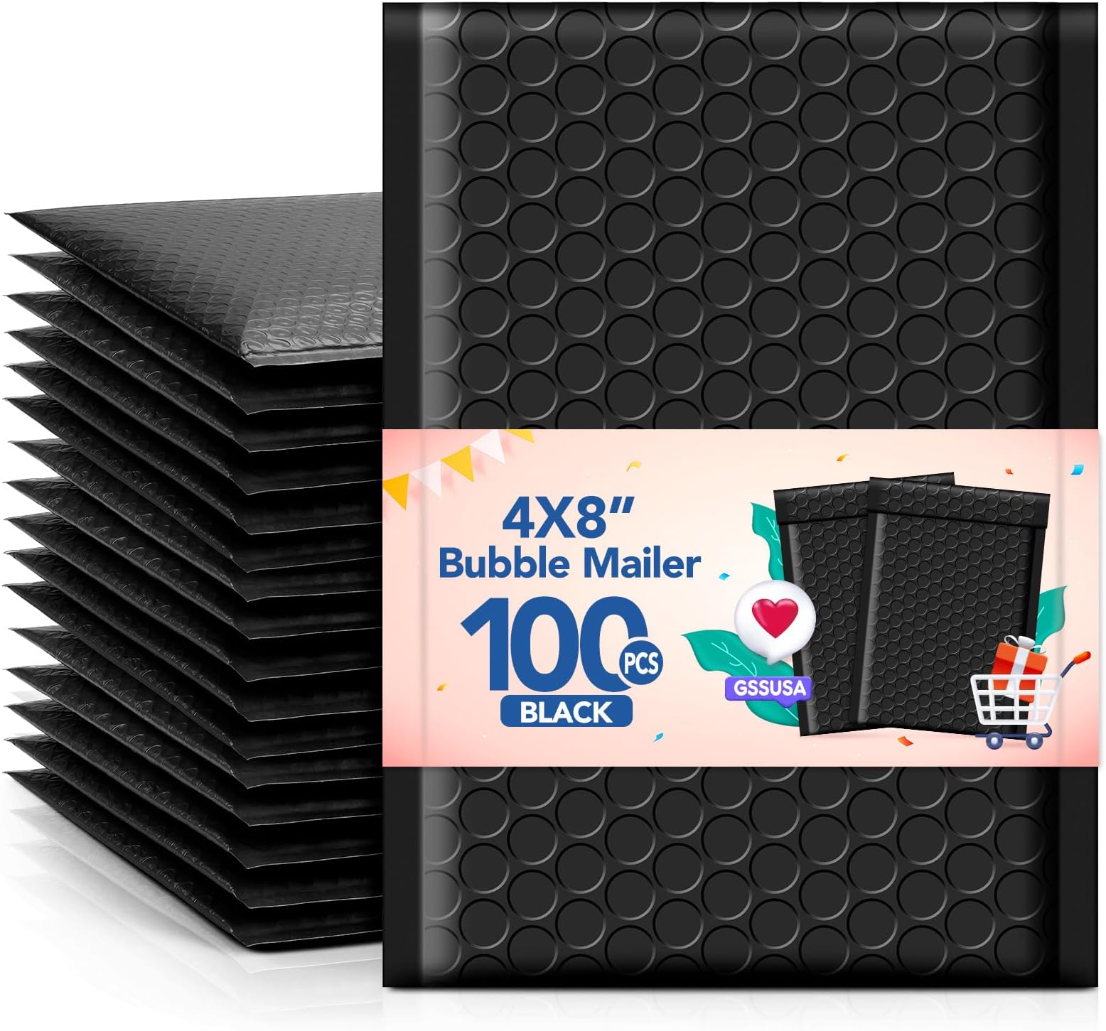 GSSUSA Black Bubble Mailers 4x8 Inches100 Pack, Usable