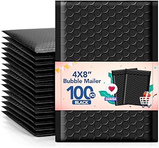 GSSSUSA Bubble Mailers 4x8 Inch 100 Pack Padded Envelopes Usable Size 4x7 Inch Shipping Envelopes Self Seal Small Packaging Shipping Bags for Mailing Jewelry, Small Business, Black