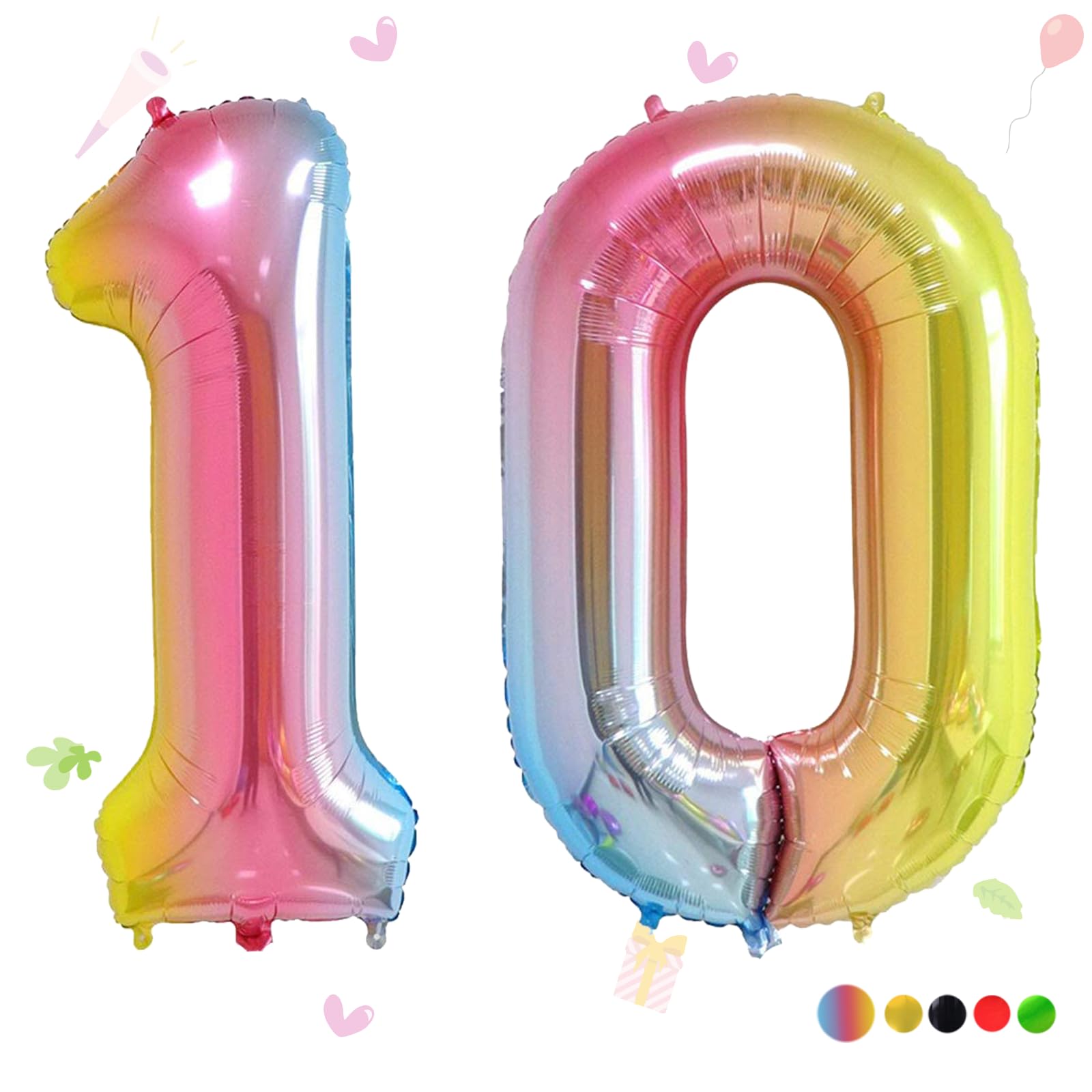 Smlpuame Rainbow Number 10 Balloons, 40 Inch Gradient Birthday Foil Balloon for Boys Girls, Self Inflating Helium Mylar Balloons 0-9 for Women Anniversary Party Celebration Decorations Supplies โ image 1