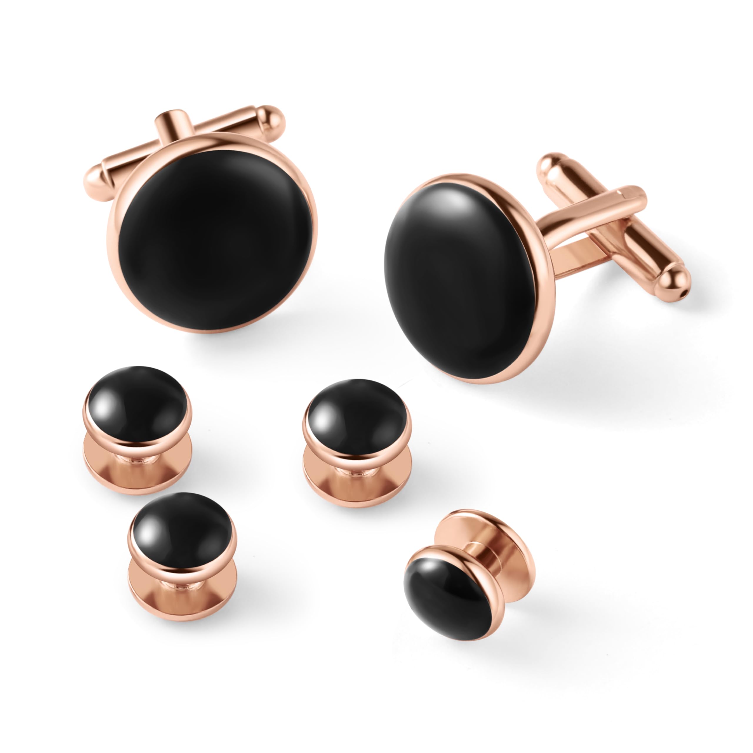 Men's Cufflinks &amp; Tuxedo Studs Set - 316L Stainless Steel Formal Wedding Jewelry, Groomsmen Gift Set with Gift Box