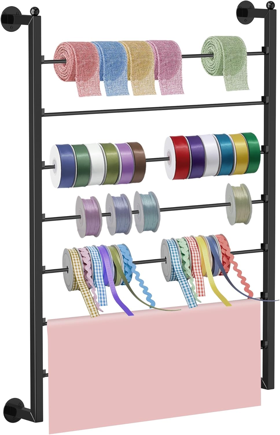 Ribbon Holder,Wall Mounted Ribbon Storage Organizer,7-Layer Ribbon Organizer for Craft Room,Flower Store,Sewing Room,Gift Wrapping,Black