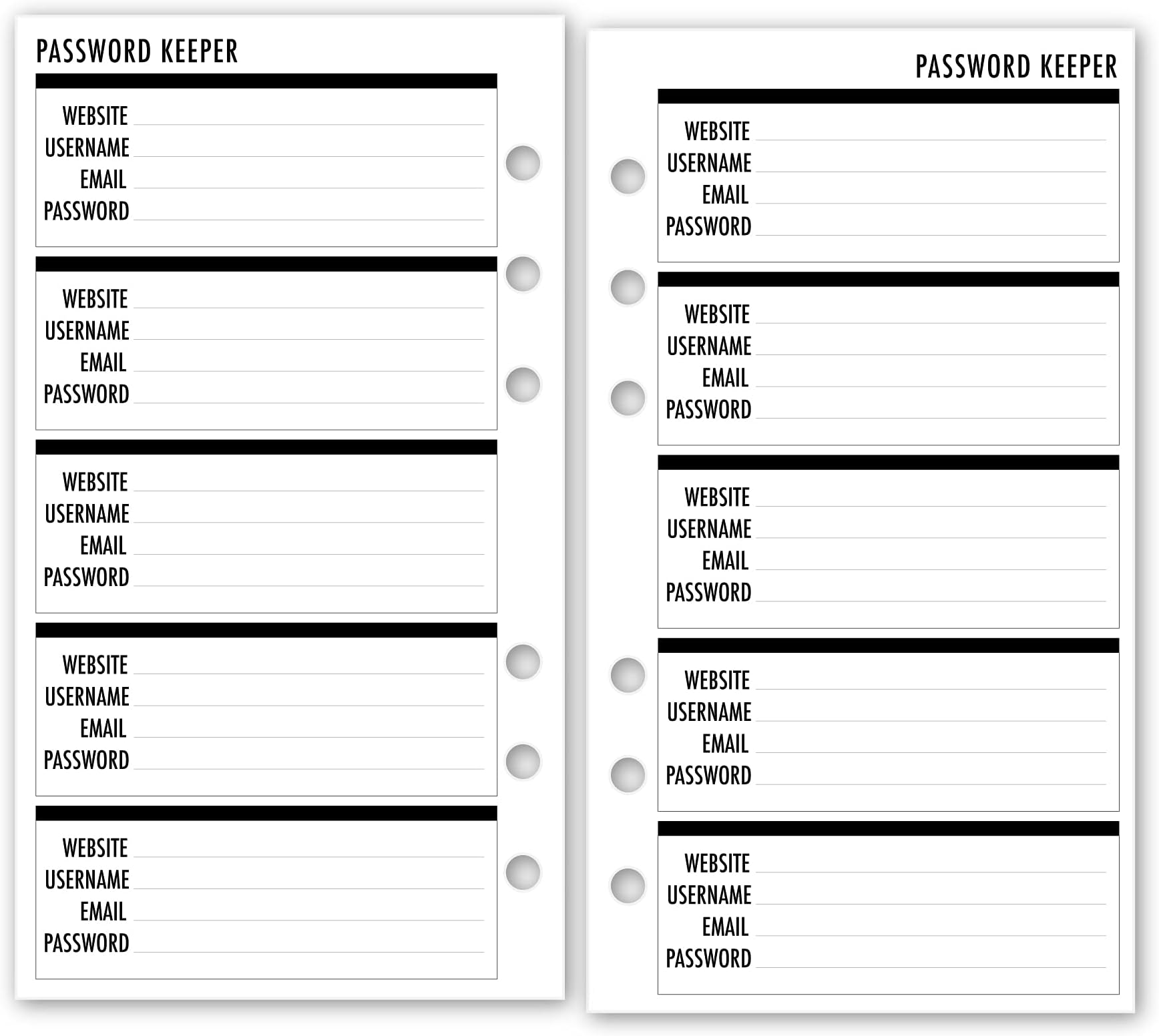 Personal Size Password Keeper Insert – 3.74" x 6.73", Login Tracker Refill for Website Username Information