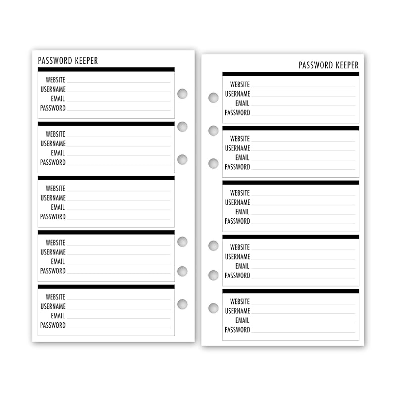 Personal size Password Keeper Planner Refill, Fits 6Ring