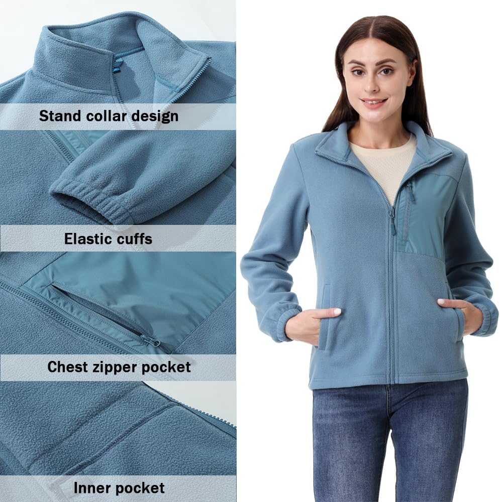 GIMECEN Women's Full Zip Soft Polar Fleece Jacket Outdoor Recreation Coat with Pockets Long-Sleeve Comfortable Outerwear - Image 5