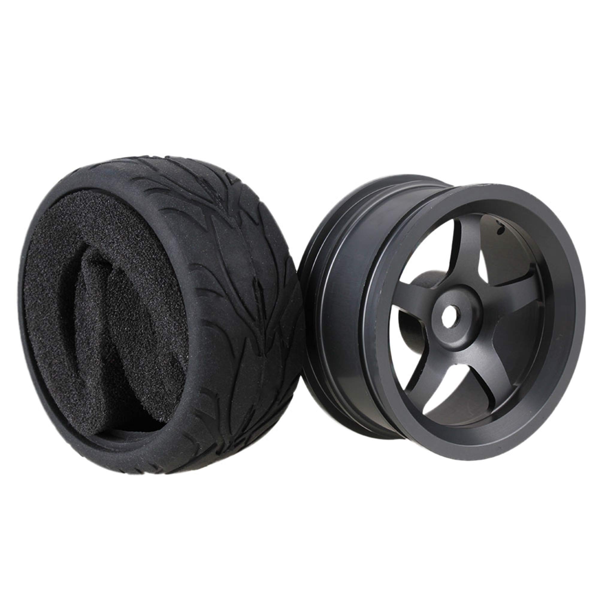 Mxfans Cerchi In Lega Di Alluminio E Gomme Per Auto RC 1:10 On-Road - Set Di 4, Grigio E Nero, Diametro 65mm, Con Spugna, Da Montare