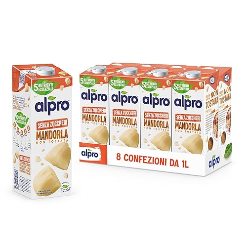 ALPRO SENZA ZUCCHERI, Bevanda alla MANDORLA, 100% vegetale con vitamine B2, B12, D2, E (8 confezioni x 1 Litro)