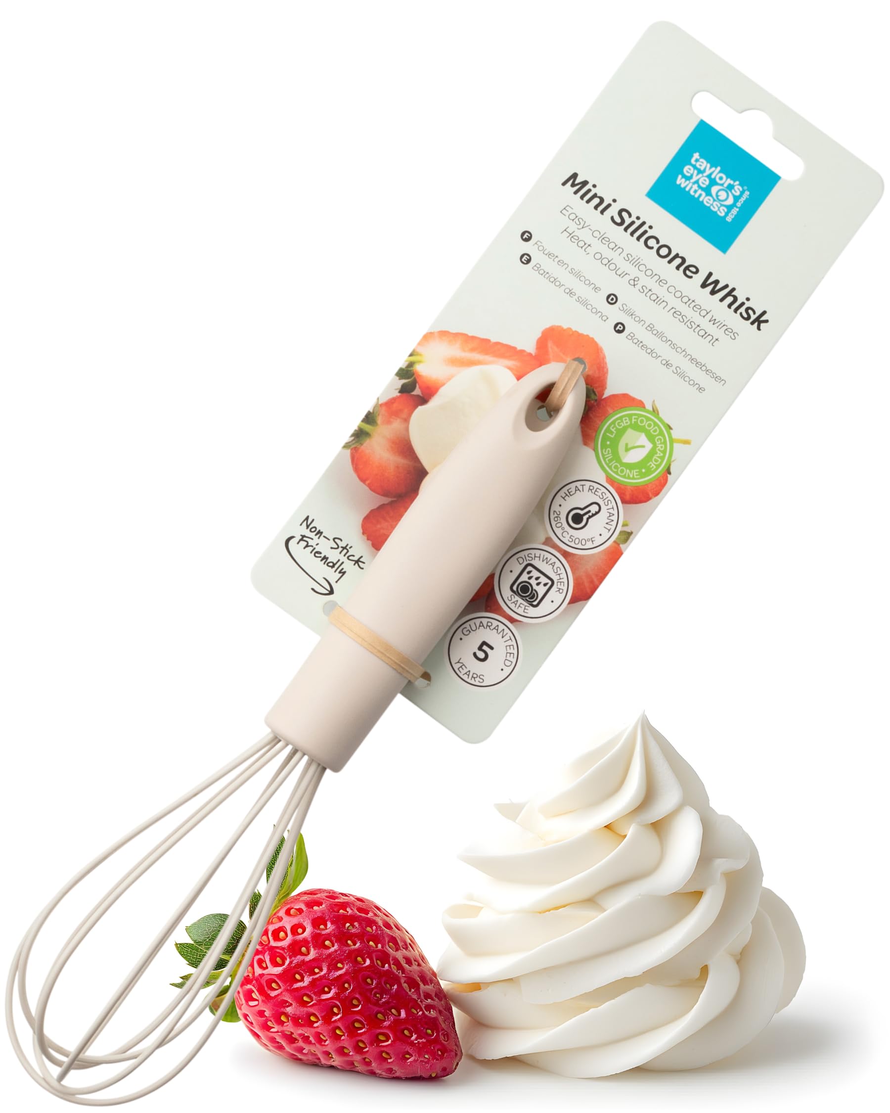 Taylor's Eye Witness Mini Whisk - Oyster Coloured Silicone Whisk for Cooking & Baking, Non-Scratch Balloon Head. Dishwasher Safe Milk and Egg Beater. Perfect for Whisking, Beating, Stirring Sauce