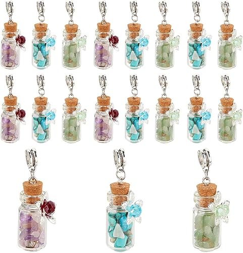 PH PandaHall 20 colgantes de botella de vidrio con flores, colgantes de relleno de virutas de piedras preciosas coloridas, dijes europeos colgantes