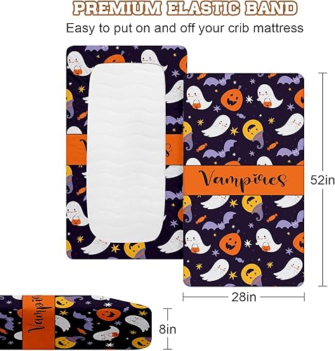 Miniatura 2 de Sábana bajera personalizada para cuna con nombre, 2 piezas para cuna, diseño de Halloween, para bebés, niños y niñas, mini sábana de cuna para bebé,