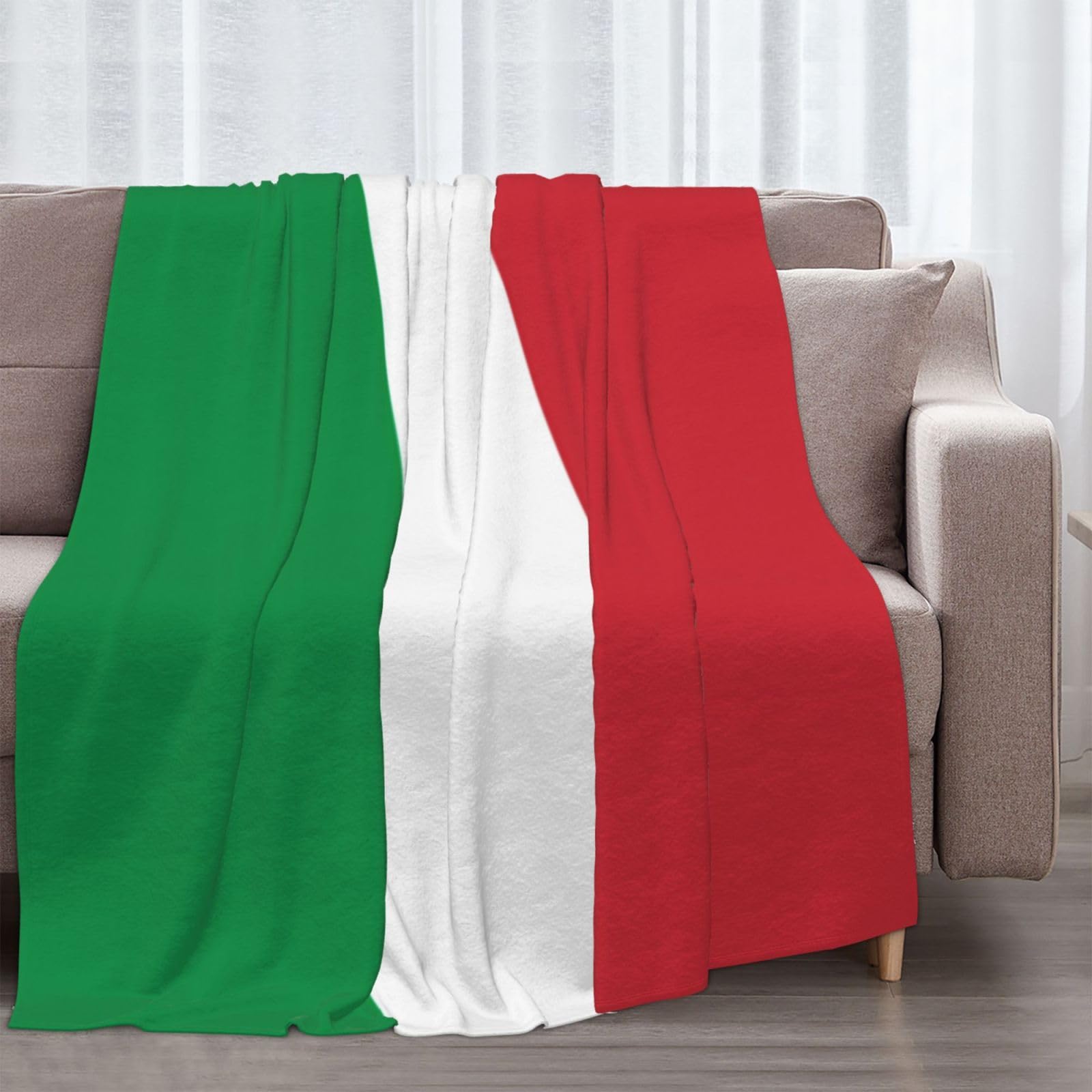 Coperta in morbido pile con bandiera italiana, comoda coperta autunnale per letti e divani, 177,8 x 203,2 cm, colore: nero