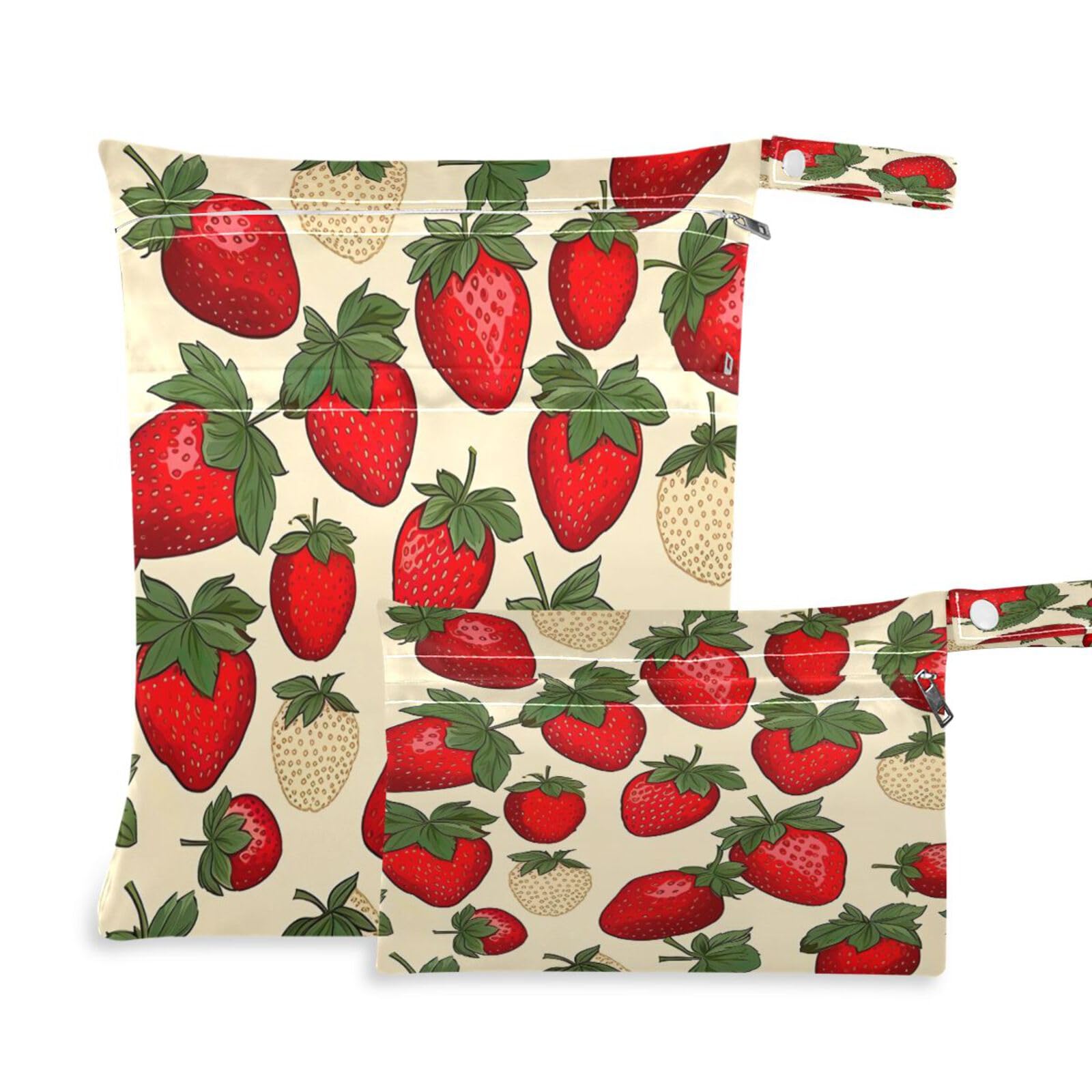ATTX Strawberry Pattern Wet Dry Bags 2-Pack - Reusable Cloth Diaper Storage for Travel, Beach & Gym | Multi-Use Waterproof Bags for Swimsuits, Baby Clothes, Sports Gear#352