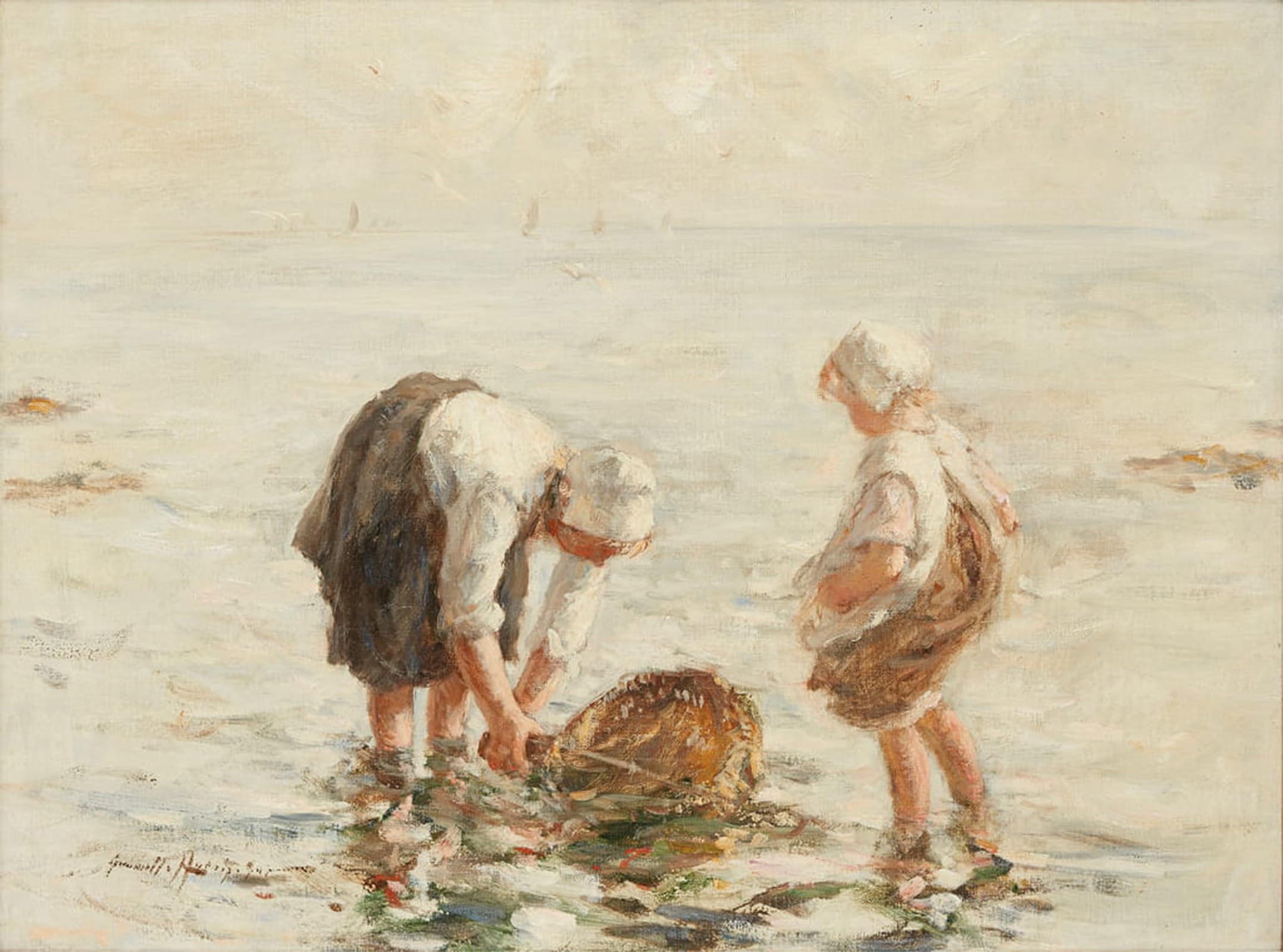ARTXLXXBN Famous Prints Artwork Pictures Poster Painting Art Shrimping by Robert Gemmell Hutchison Artwork Landscape Pictures for Home Decor 60x90cm