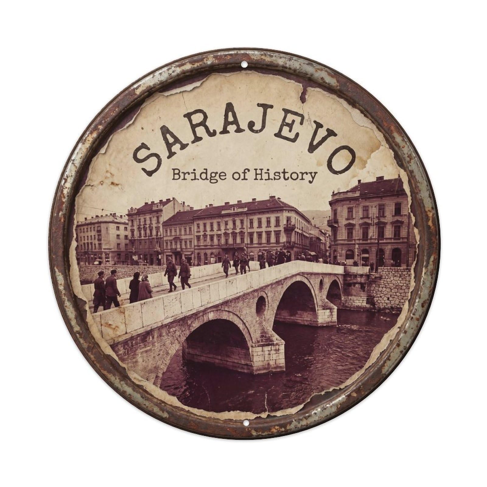 Bridge Historic Passage Crossing Metal Tin Sign Plaque Wall Decor for Cafe, Club, Garden Round Metal Poster 8x8Inch