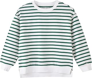 Suéter infantil de algodão macio e quente com listras de desenho de gola redonda e gola redonda