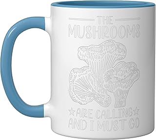 The Mushrooms Are Calling And I Must Go Forager Ceramic Mug, Blue/White