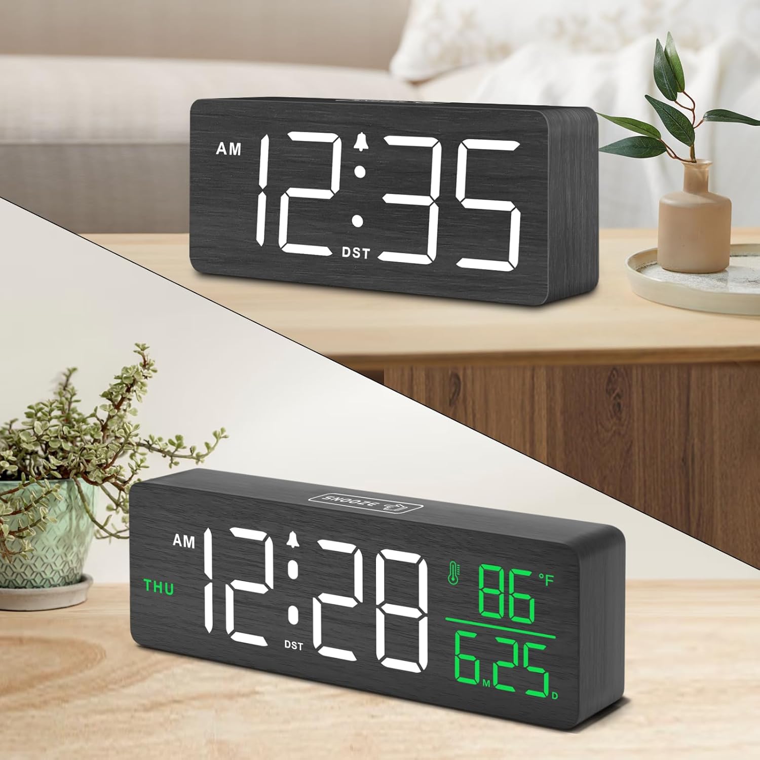 DreamSky Wood Alarm Clock and Wood Alarm Clock with Date and Day