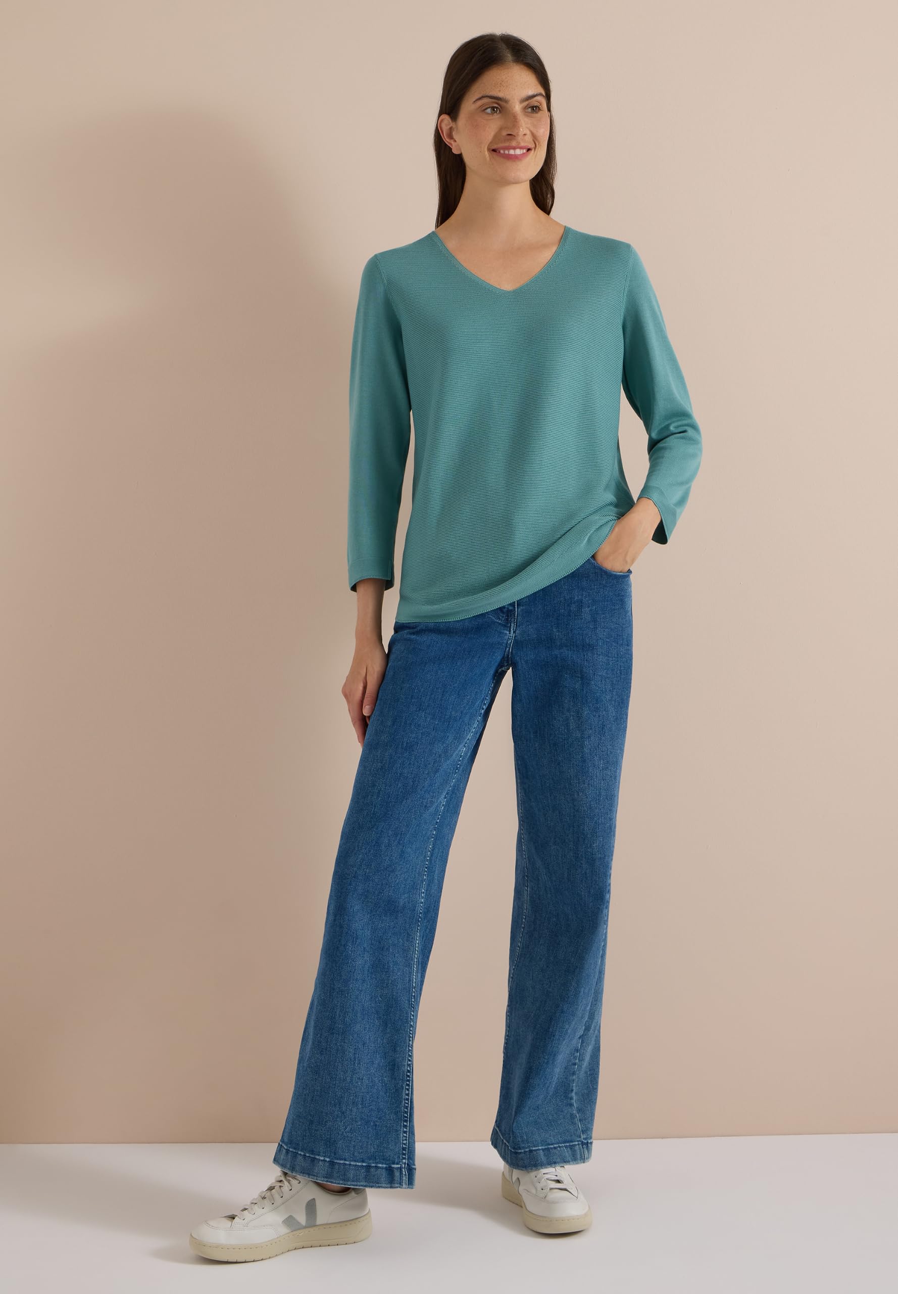 Cecil Damen 3/4-Arm Pullover mit V-Neck und Strukturfront
