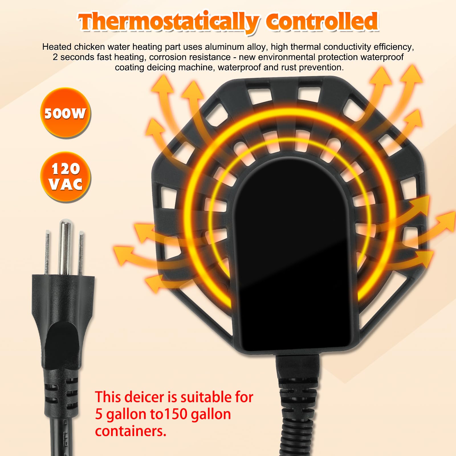Midollarle 500W Horse Water Heater Aluminum Cast, Thermostatic Control Farm De-Icer, Utility Pond De-icer for Livestock Poultry Birds Horses Cows Wildlife Drinking for Winter