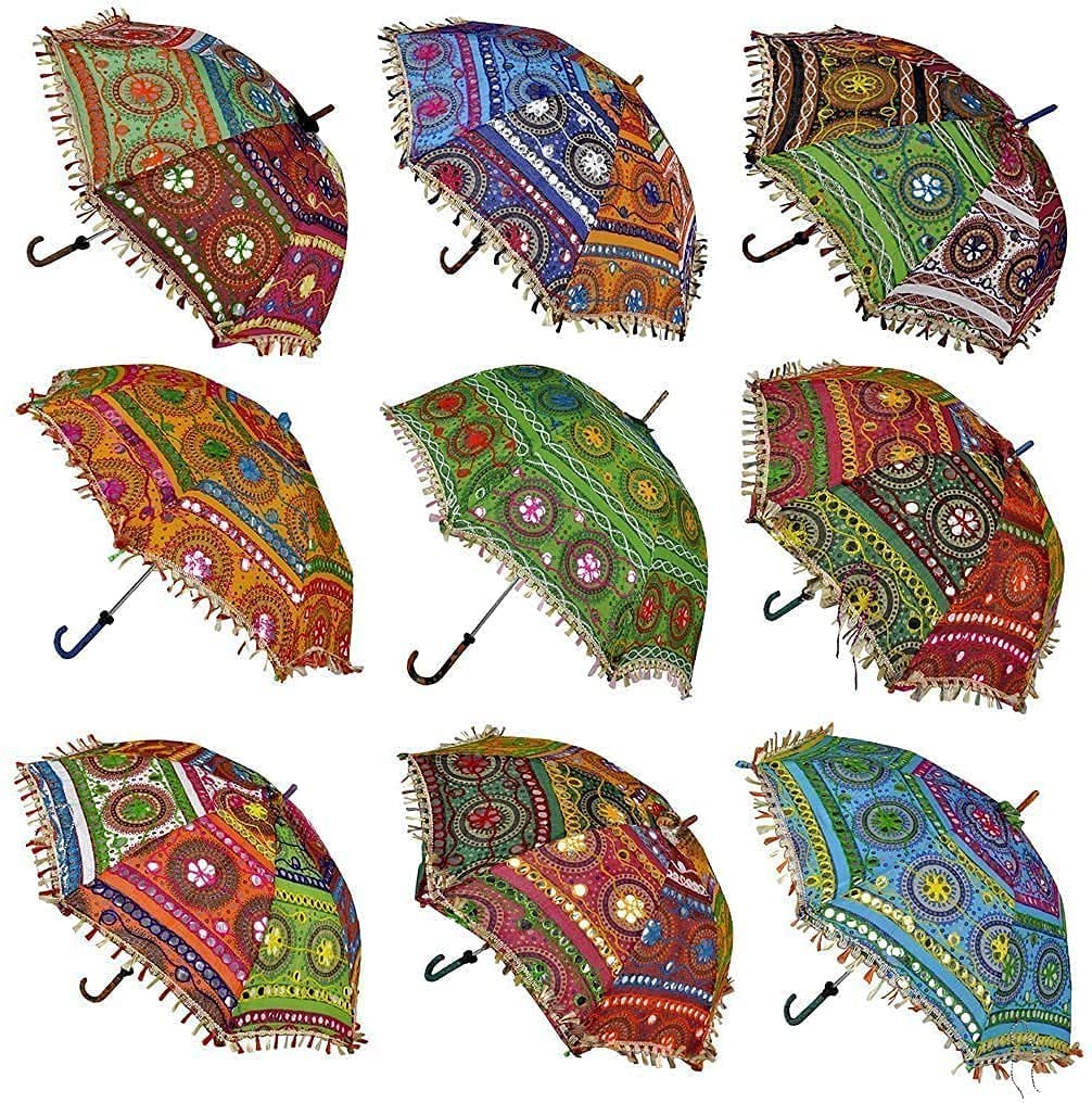 Arise Export:- (5 Pcs Lot) Sun Protection Rajasthani Umbrella Handicraft Walking Stick Umbrella Navratri Decoration Items I Decorative Umbrella (Diwali Decoration Umbrella)