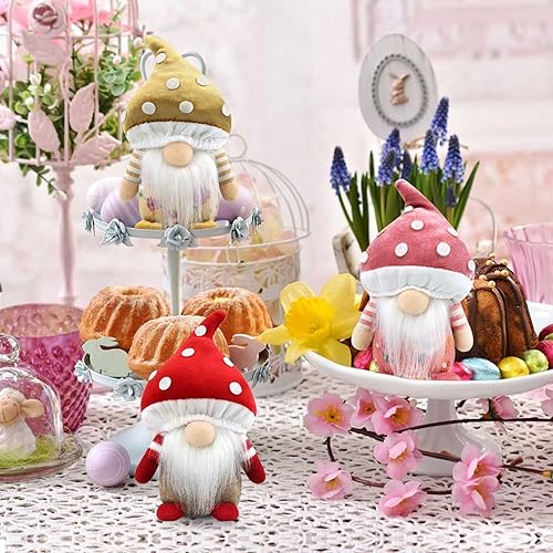 Miniatura 4 de Gehydy Juego de 3 gnomos de hongos de felpa, decoración de primavera y Pascua, regalos de vacaciones, hechos a mano, decoración de casa de campo