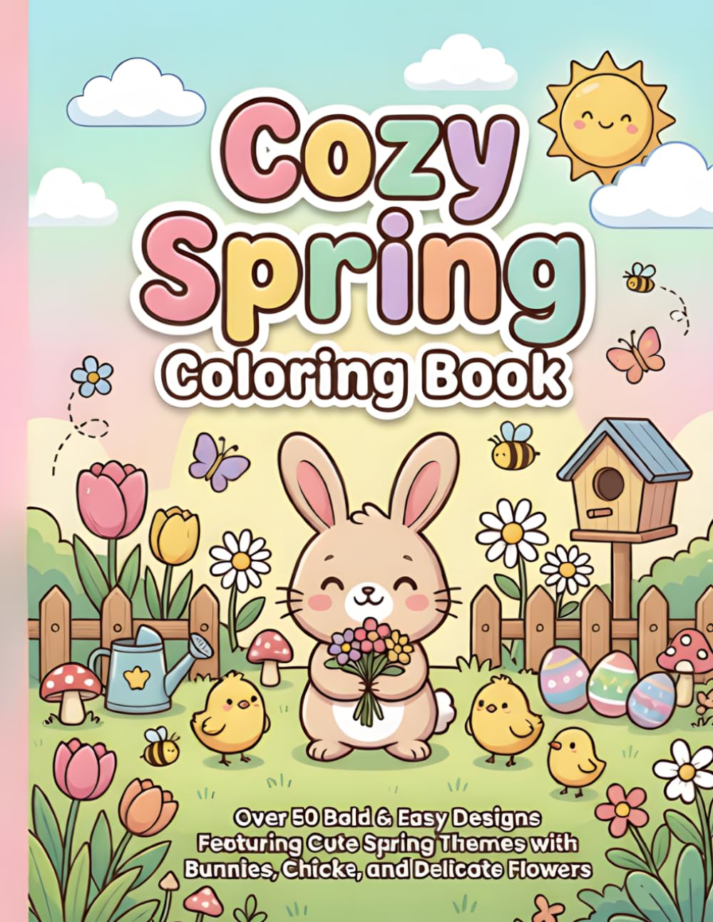 Cozy Spring Coloring Book for Kids: Over 50 Bold & Easy Designs Featuring Cute Spring Themes with Bunnies, Chicks, and Delicate Flowers: Over 50 Spring-Themed Pages with Bunnies, Chicks & Flowers