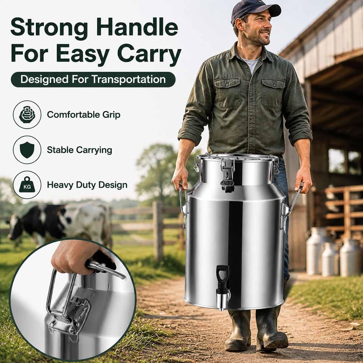 5-100L Lata De Transporte De Leche, Contenedor Leche Acero Inoxidable 304 | Cubo De Leche De Acero Inoxidable Barril De Cubo De Vino Con Espiga De Grifo Antigoteo(Without faucet,76L)