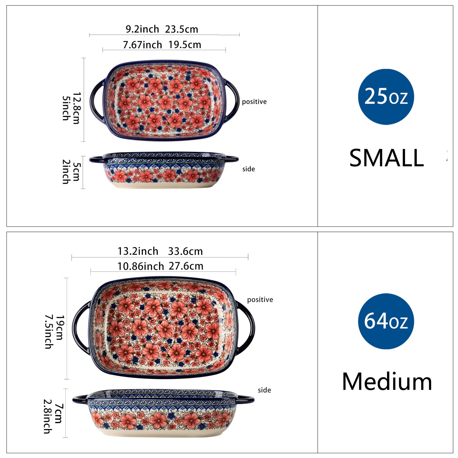 Juego de 2 utensilios de porcelana para hornear, platos rectangulares para hornear, sartén para lasaña para cocinar, cocina, cazuela, cena de pasteles, banquetes y uso diario. (D)