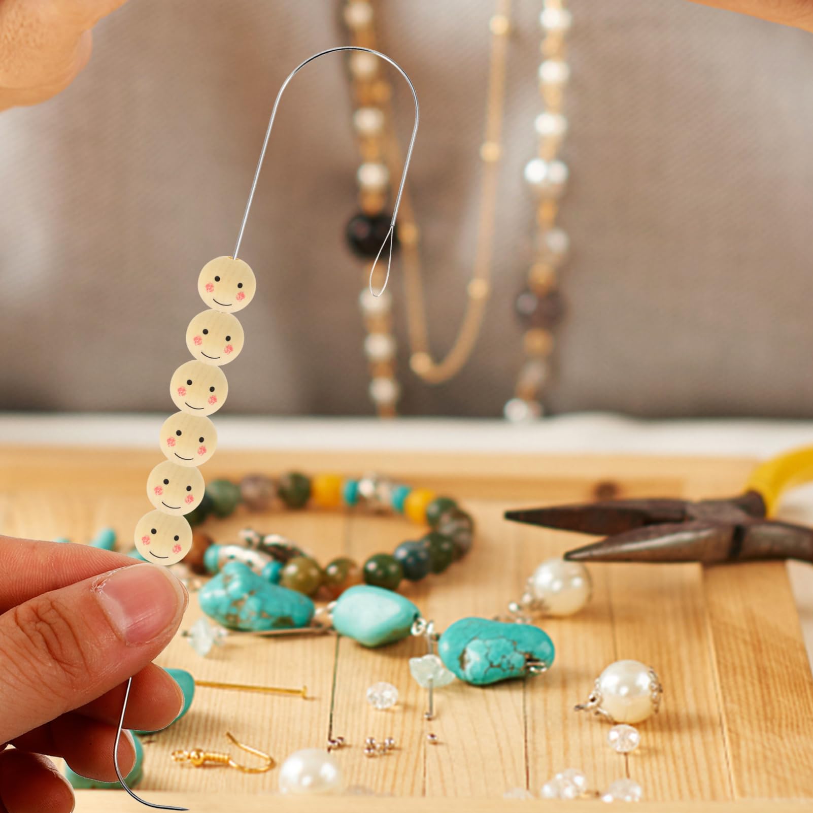 ERINGOGO 4pcs Beaded Craft Bracelet Making Tool Crochet Needles Yarn Beading Needle Tools Threading Knitting Needles Jewelry Self Bead Threader Bead Needles Zinc Alloy Silver