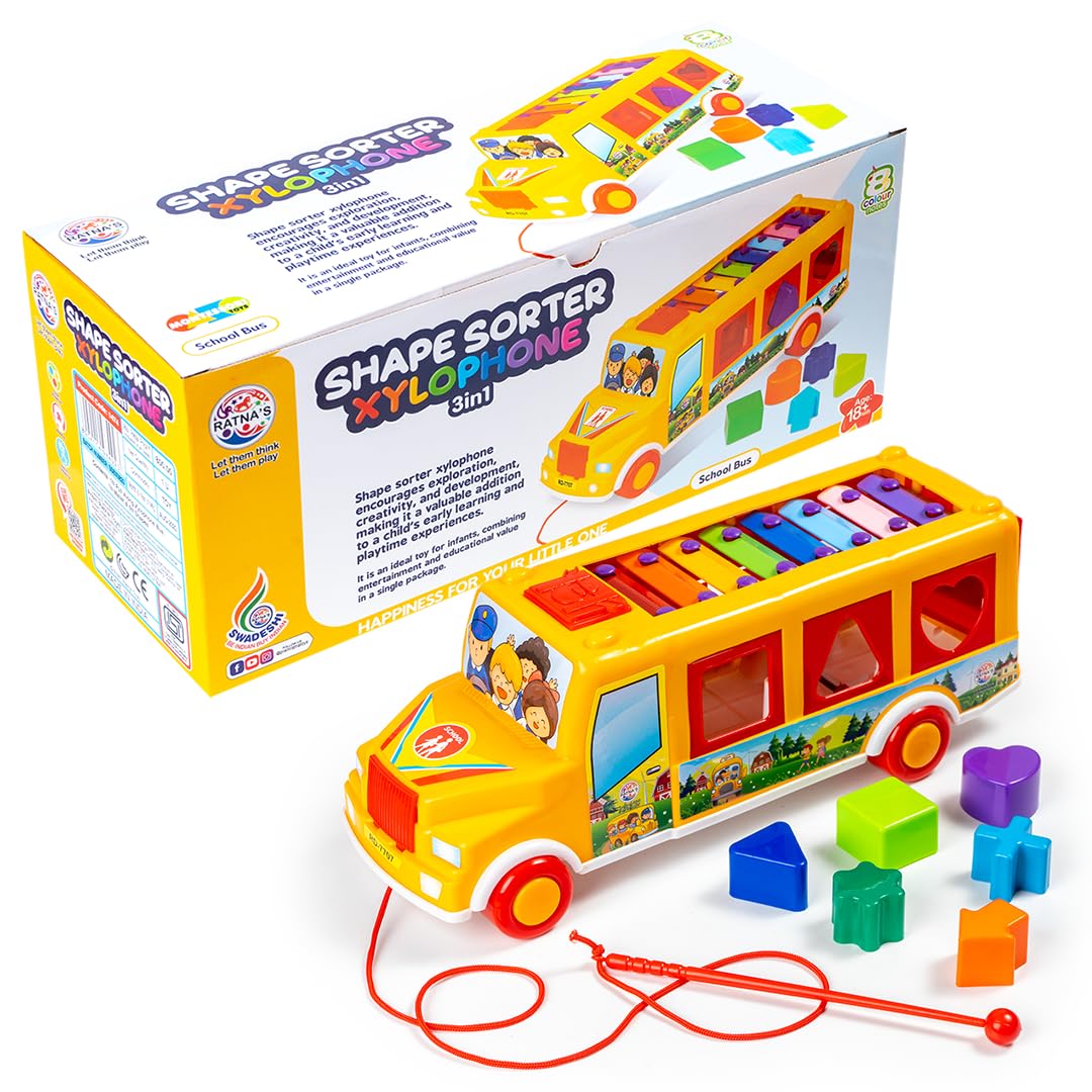 Ratnas 3 in 1 Shape Sorter Xylophone Pull Along Bus Shaped Combo Educational Musical Learning Toy for Kids & Toddlers (Assorted Colors & Designs) (B0CH4PH1TR) Amazon Price History, Amazon Price Tracker