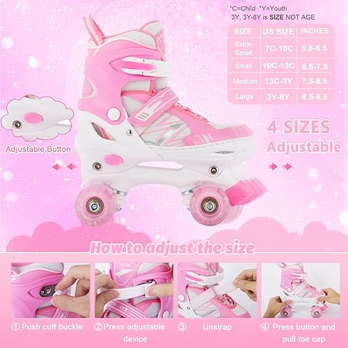 Miniatura 3 de Patines de ruedas para niños y niñas principiantes, 4 tamaños de patines ajustables con ruedas iluminadas para niños, patines para niñas patines a