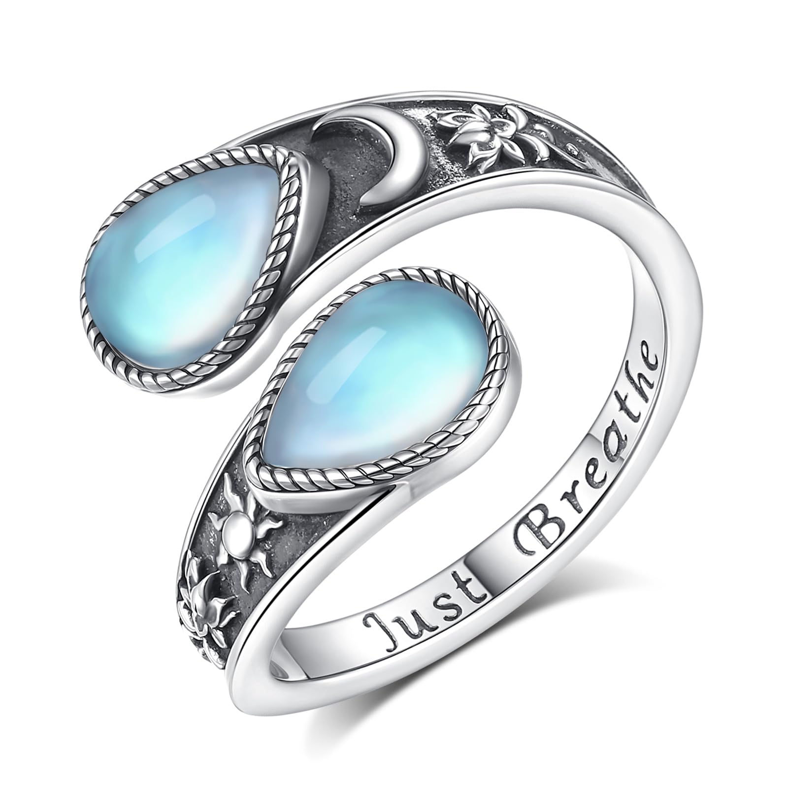 Umarmung Ring für Damen Herren S925 Sterling Silber, Verstellbarer Versprechen/Sonnenblume/Lotus/Lebensbaum Ring mit Mondstein Türkis Offener Ringe Geschenks für Frauen Herren