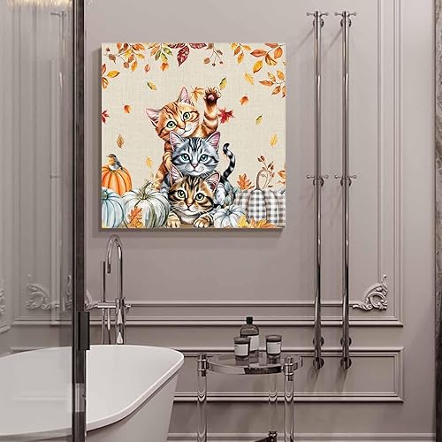 Miniatura 5 de Chucoco Otoño Granja Gato Cuadrado Pinturas al óleo sobre lienzo Arte de pared de Acción de Gracias Animales Imágenes Impreso Obras de Arte con