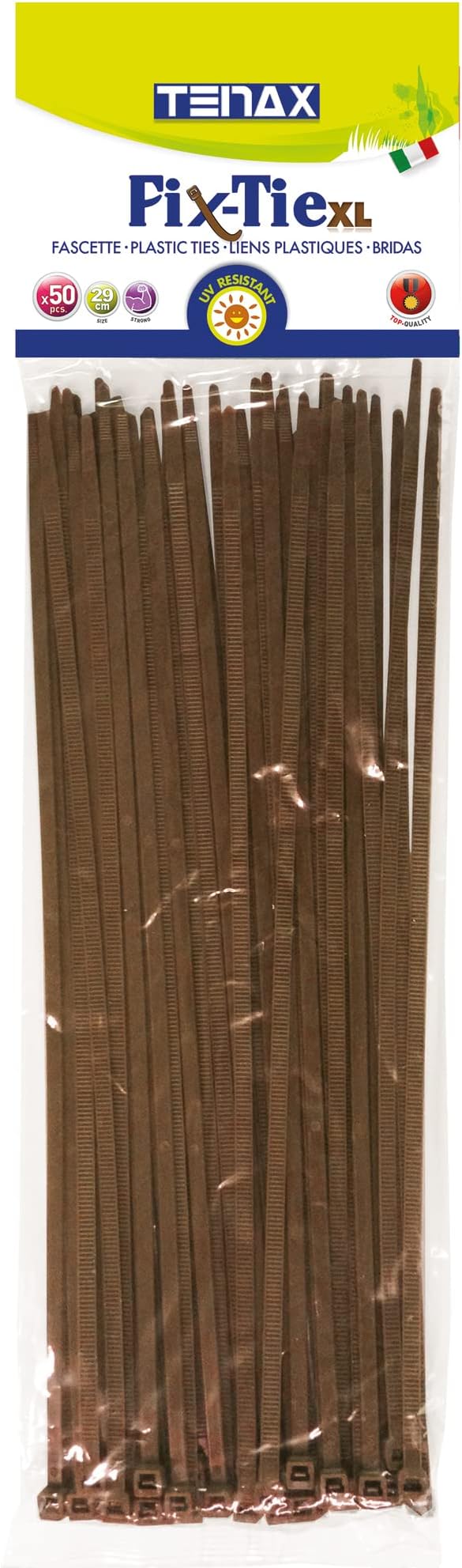 Fix-Tie XL Length 29 cm Brown, Multi-purpose Plastic Cable Ties, Pack of 50