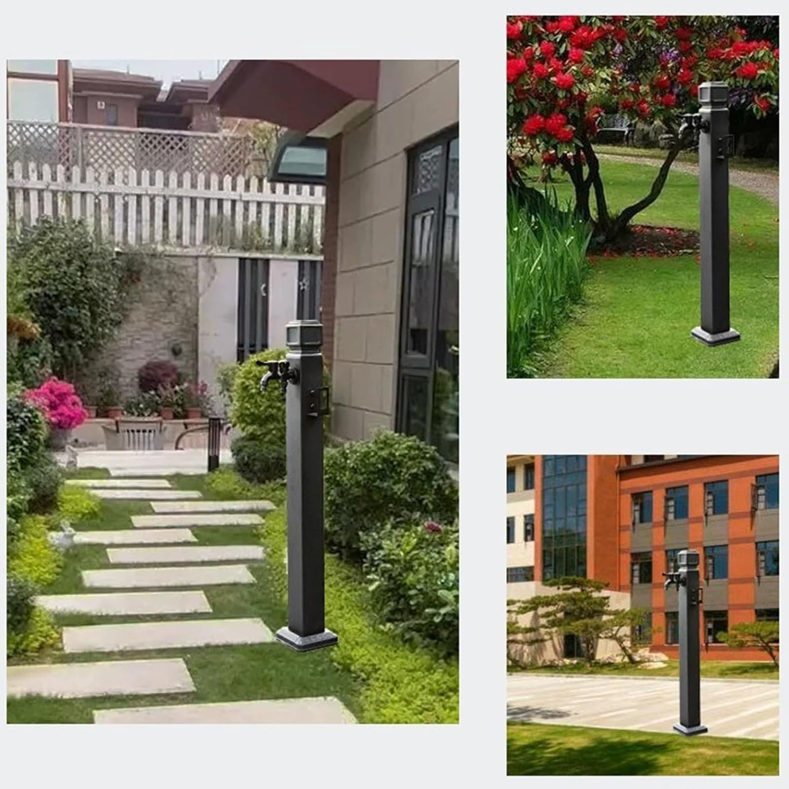 Columna de agua vertical para jardín, poste de agua independiente para exteriores con doble manguera para grifo, solución de riego de patio de 95 cm, ideal para riego y cuidado del jardín.