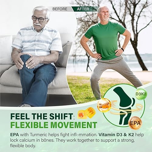 Miniatura 6 de Gomitas de suplemento Omega-3 para mujeres y hombres  1000 mg de Omega3 DHA y EPA vegano con cúrcuma, vitamina D3, K2, citicolina para la salud