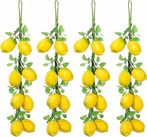 Bonlting 4 piezas de plástico artificial colgante de limón cadena de frutas falsas vegetales modelo guirnalda realista adorno colgante de frutas