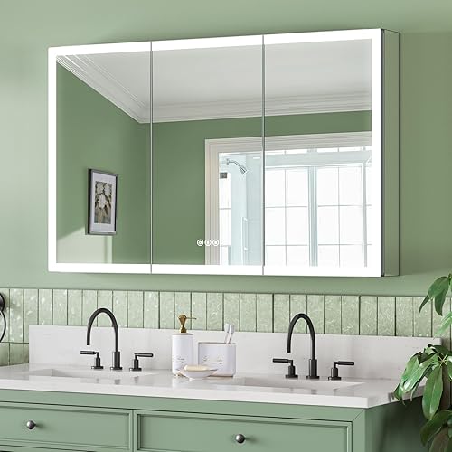 Miniatura 15 de Botiquín de 24 x 32 pulgadas con luces, marco de aleación de aluminio, enchufable o cableado, empotrado o montaje en pared, puertas de espejo/3