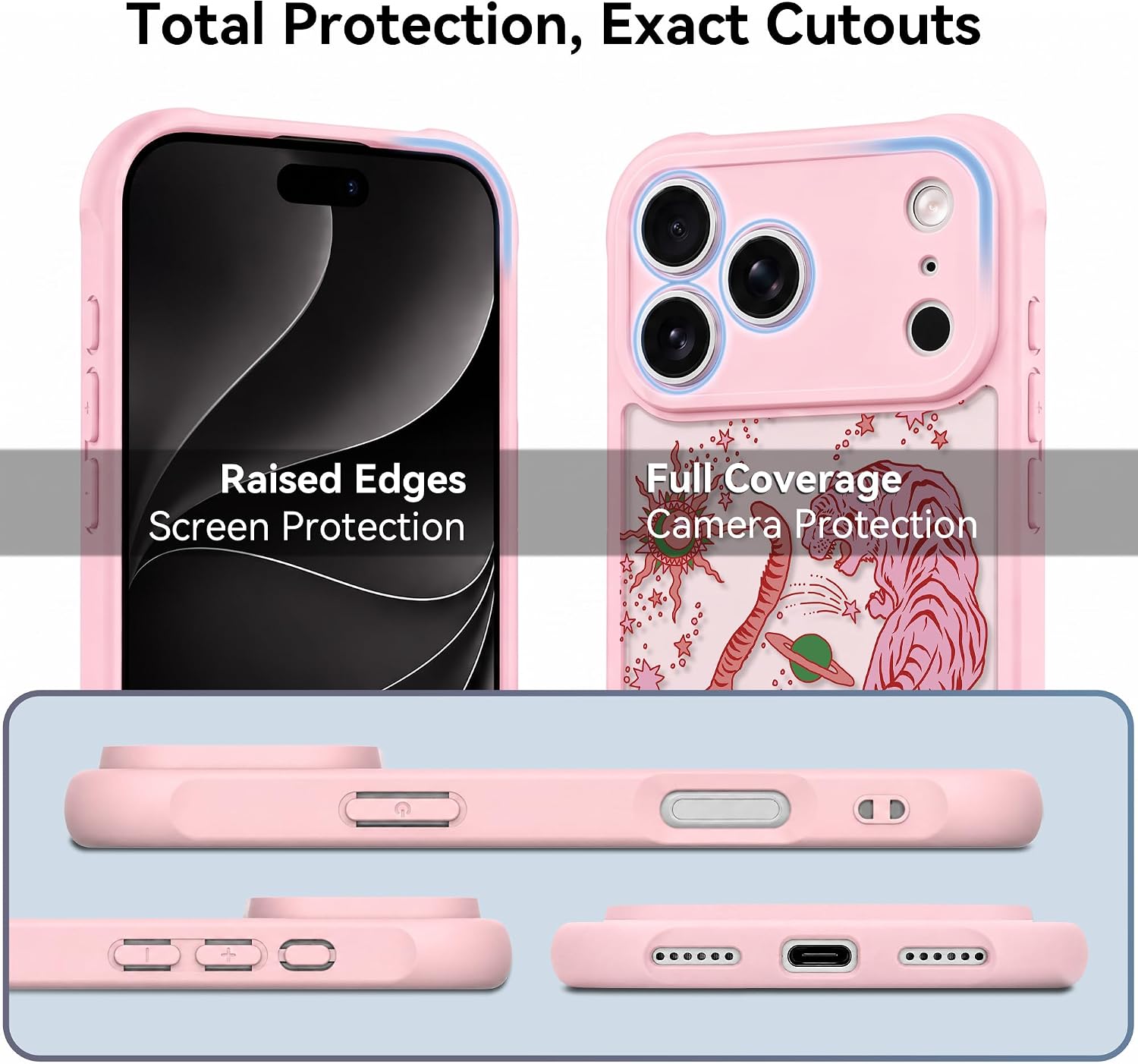for iPhone 18 Pro Case Aesthetic Pink, Tiger image 4