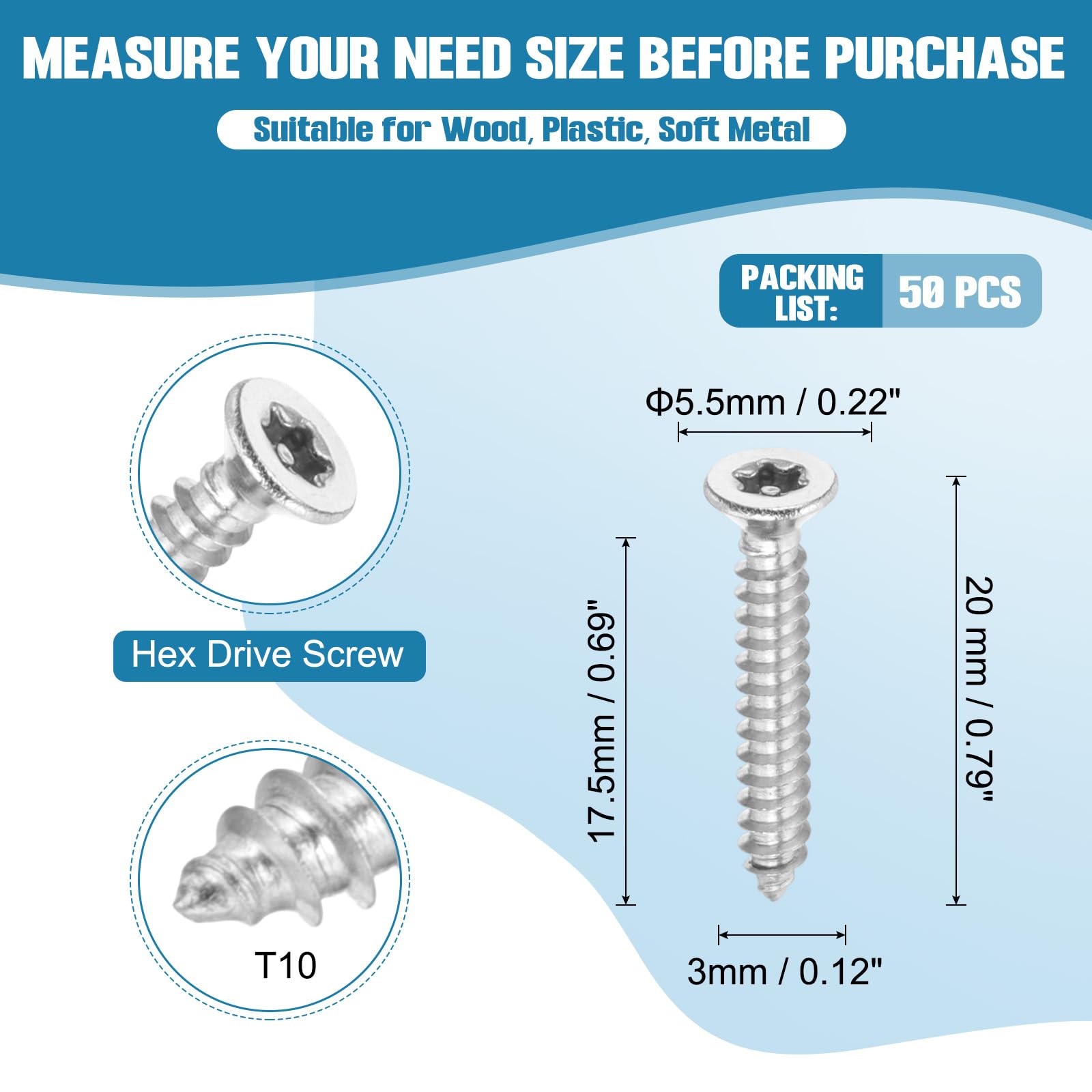PATIKIL 50 Pcs Flat Head Torx/Star Screws - Image 2