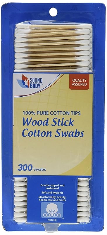 Hastes de algodão com haste de madeira Sound Body Cotton Swabs, 300 unidades