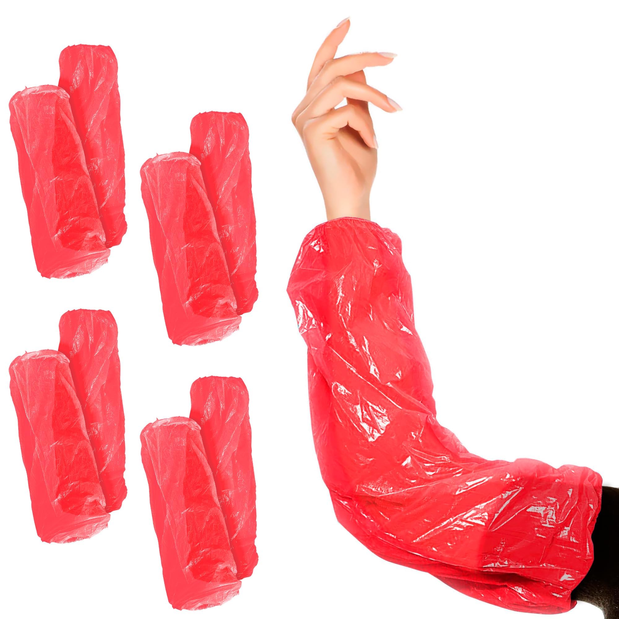Supreme Ttf Unisex Red Disposable Arm Sleeves Disposable Plastic Waterproof Cleaning Arm Protection Armsleeves, Oversleeves (2000, )