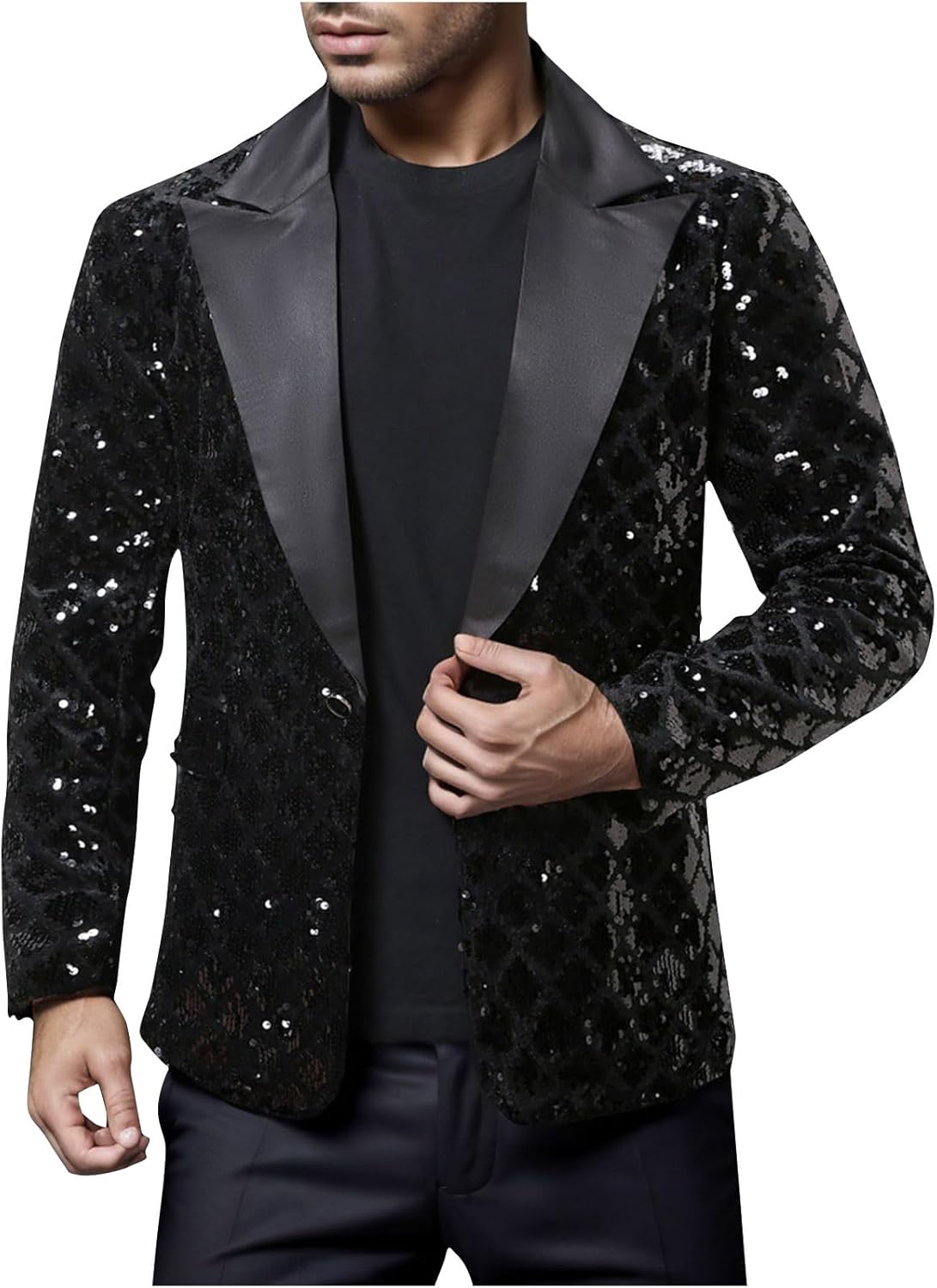 Men's Floral Dinner Party Prom Wedding Stylish Tuxedo Suits for Men One Button Dinner Jacket Sequin Dress Suit Blazer