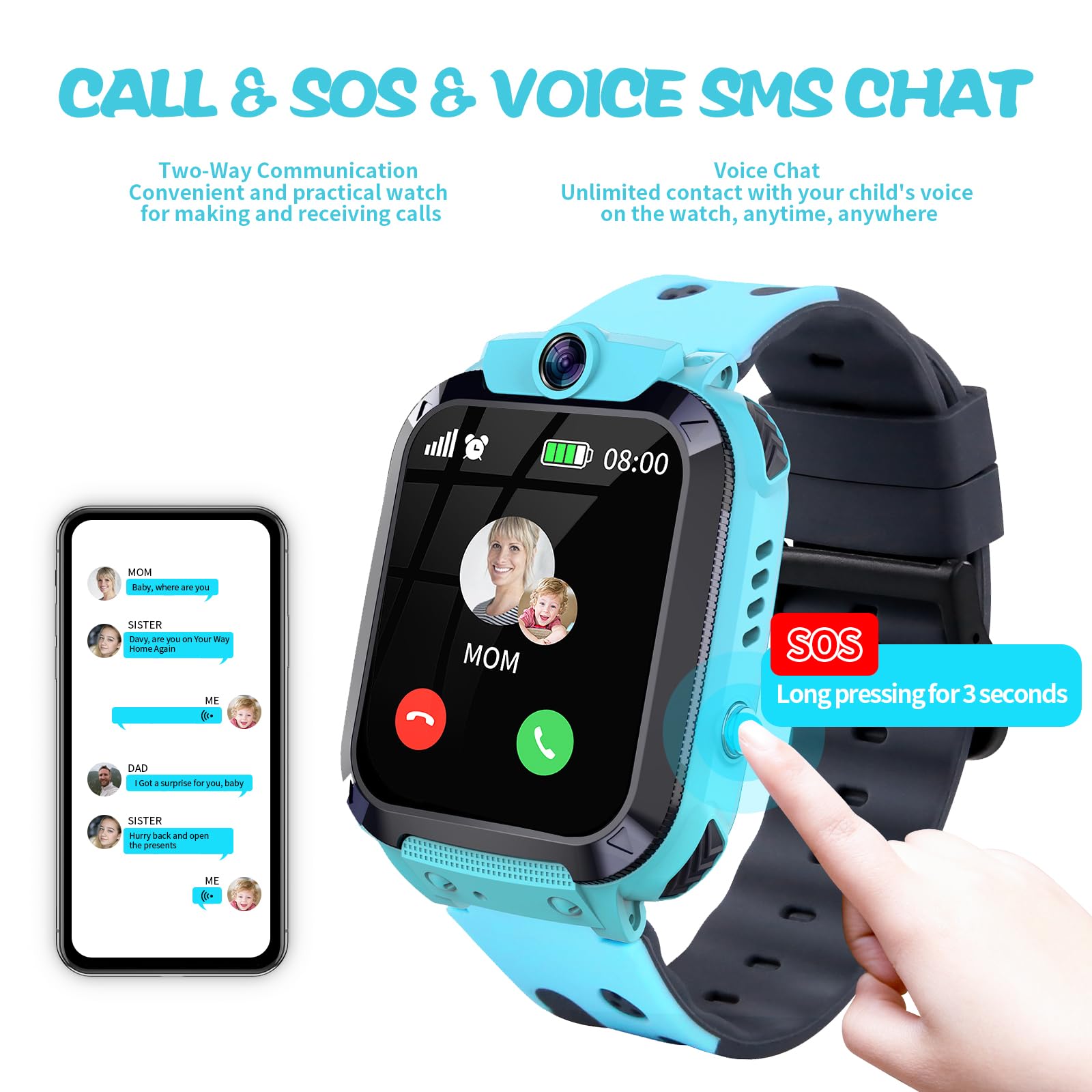 Reloj Inteligente Niño Niña Reloj GPS Niños Localizador y Llamadas | Teléfono SOS Despertador Juego Modelo de Clase Resistente Al Agua Digital Regalo-