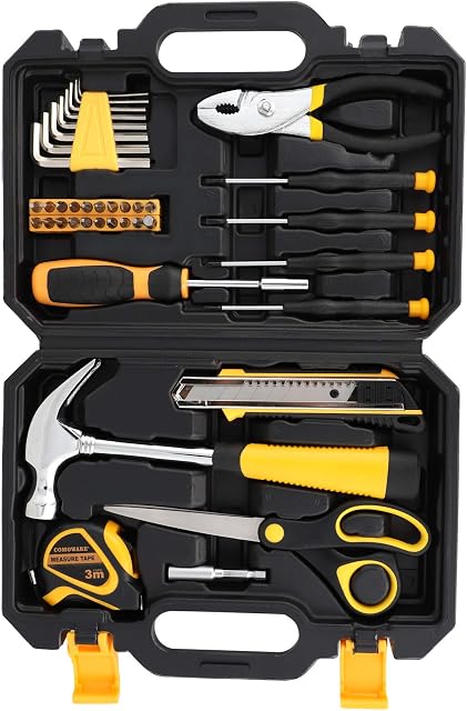 COMOWARE 40 Piece Tool Set Home Repair Tool Kit- General Household Hand Tool Kit, Plastic Toolbox Storage Case Socket and Socket Wrench Sets, Rv Tool Set