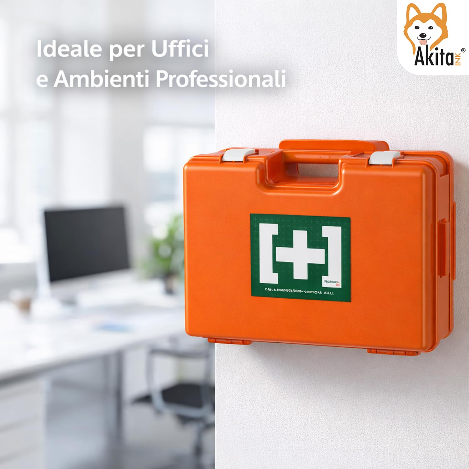 Akitaink Cassetta medica Aziendale, Kit Pronto Soccorso con Misuratore di Pressione, Staffa di primo soccorso: Conforme DM 388 Allegato 1 per Gruppi con 3 o più Lavoratori, Made in Italy