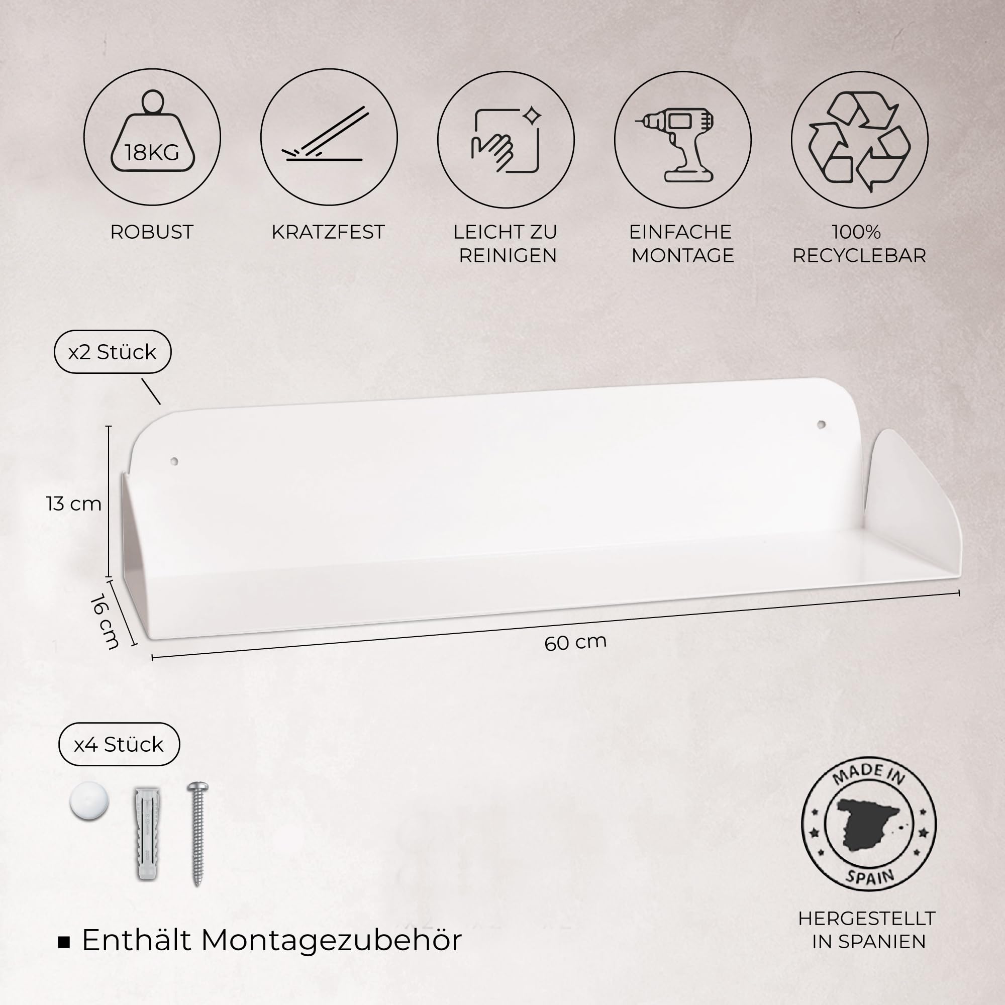 MILUKA Schwebendes Bücherregal Wand 2er Set, 60 cm, modular kombinierbar | Stabile Wandregal Weiß Metall mit Schwebender Bücher-Effekt, Modernes Schweberegal für Wohnzimmer, Küche & Büroregal