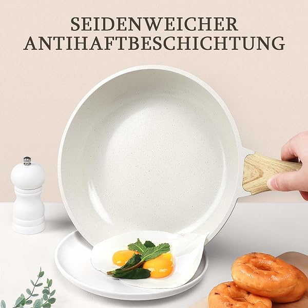 GiPP Sartén Antiadherente de Cerámica,Sartenes para freír Saludable y No Tóxica,Compatible con Inducción,Libre de PFAS y PFOA,Apta para Lavavajillas(Blanco,20CM) - 2