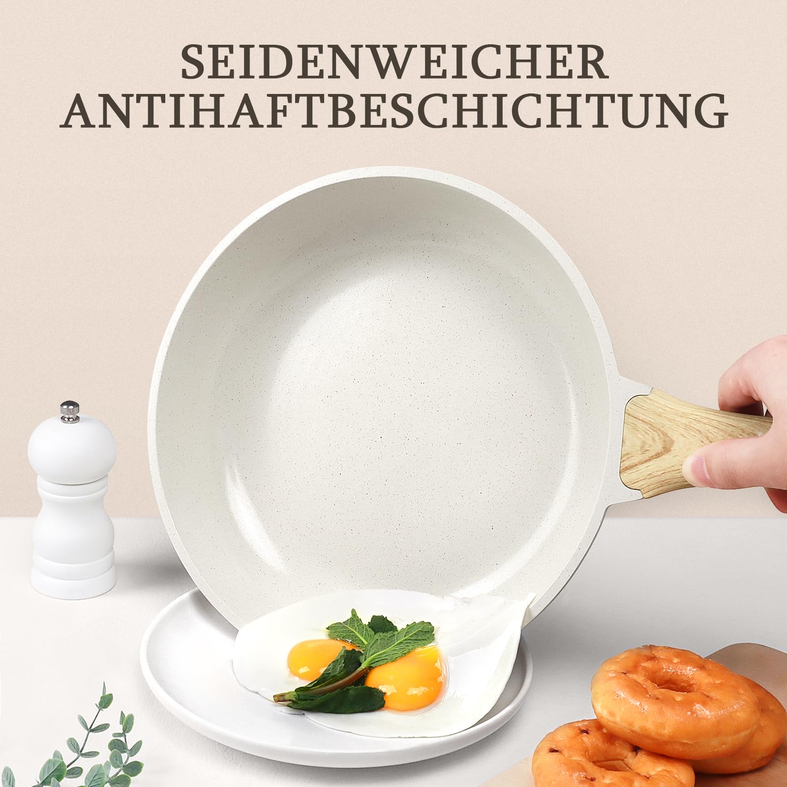 GiPP Padella Antiaderente in Ceramica con Coperchio – Padella Sana e Atossica da 28 cm, Compatibile con Induzione, Senza PFAS e PFOA, Lavabile in Lavastoviglie(Bianco,28cm+Coperchio)