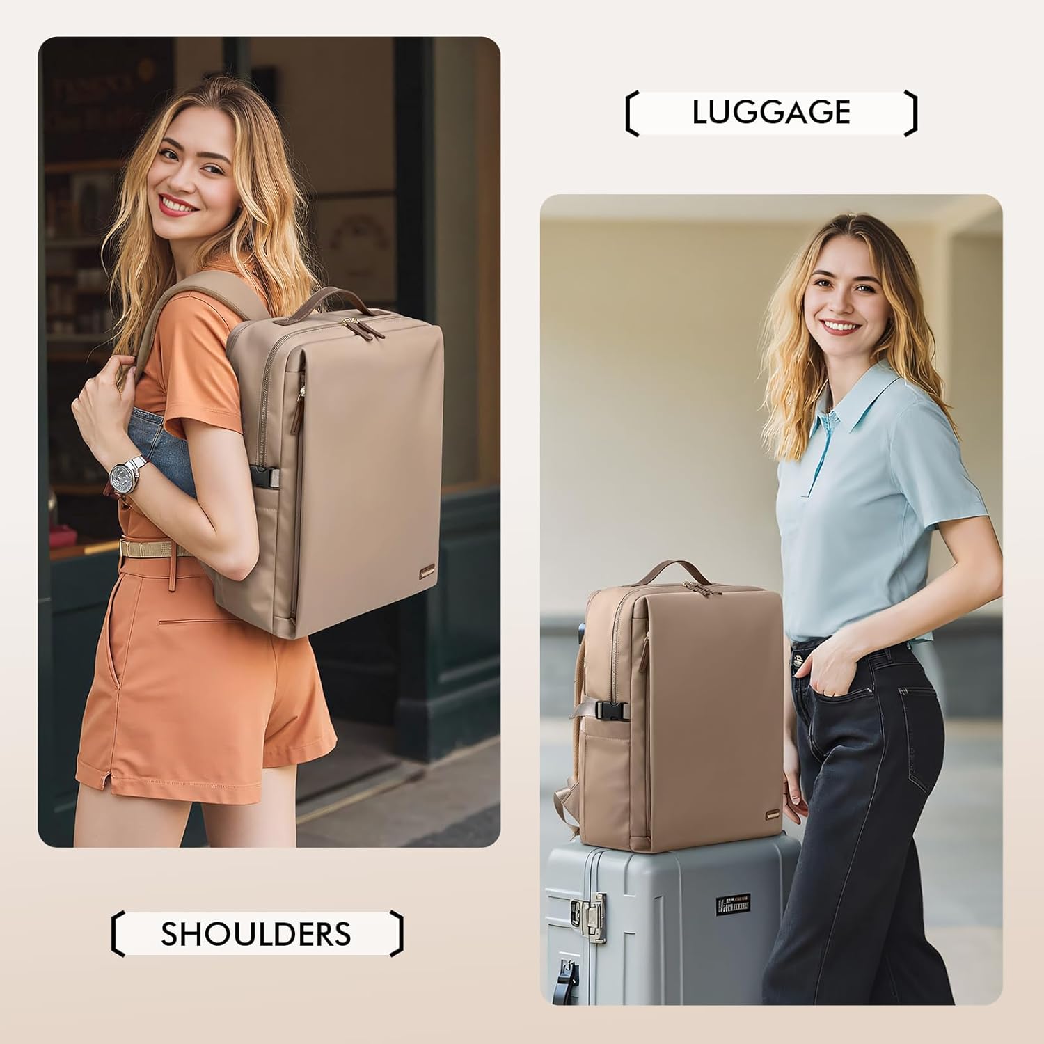 GOLF SUPAGS Stylish Laptop Backpack for Women Airline Approved Perfect for Work College and Travel Multi-Functional Casual Daypack Fits 17.3 Inch Notebook (Champagne) - Image 7